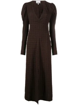 CINK Checked Puff Sleeve A-Line Dress