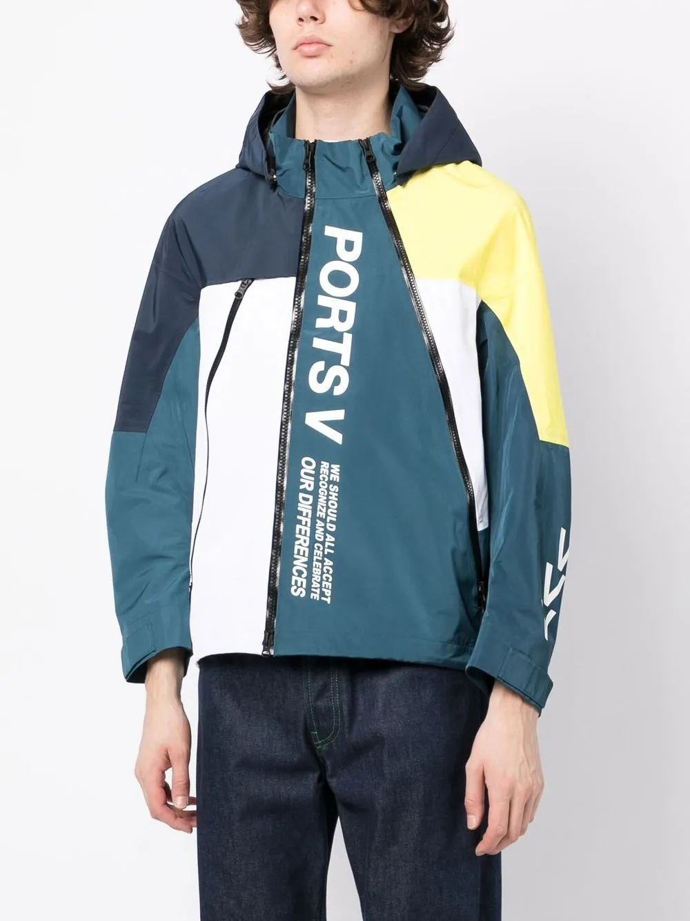 Shop Ports V Logo-print Zip-up Hooded Jacket In Blue