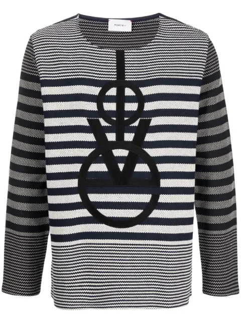 Ports V playera con logo bordado y motivo de rayas