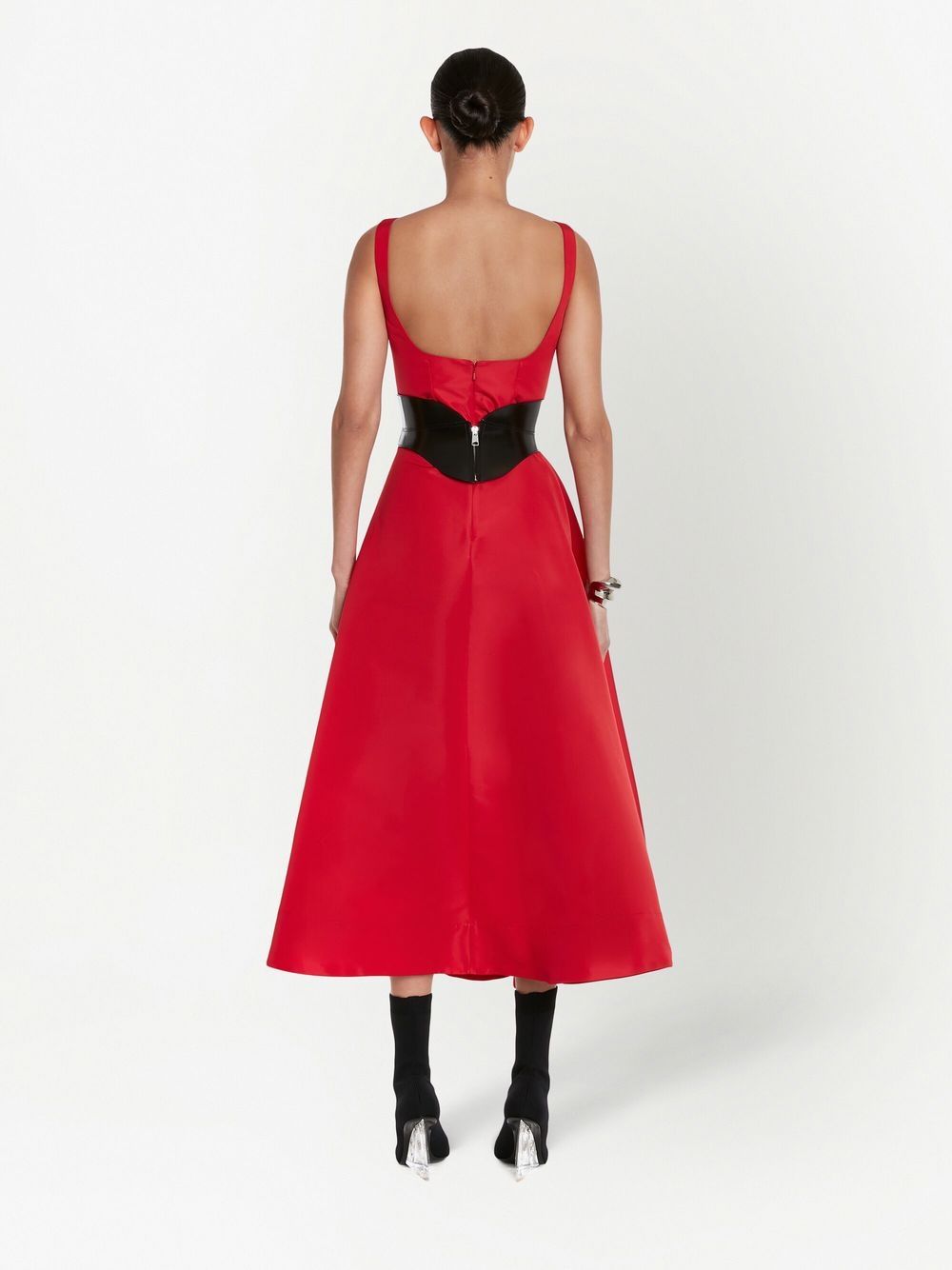 Shop Alexander Mcqueen Asymmetric Draped Midi Dress In Red