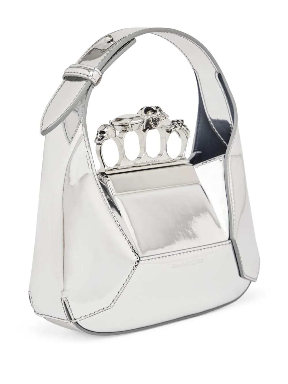 Alexander Mcqueen Mini Jewel Skull Metallic Top-handle Bag In Silber