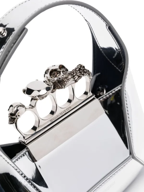 Alexander McQueen Metallic Jewelled Hobo Mini Bag | Silver