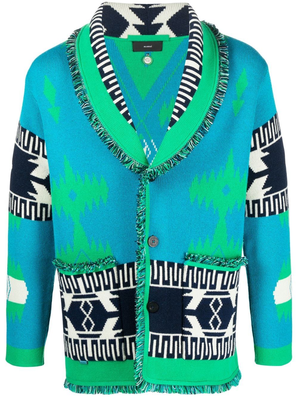 Shop Alanui Icon Jacquard-knit Cardigan In Blau