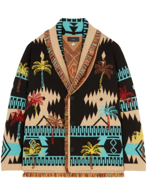 Alanui wool palm-tree jacquard cardigan