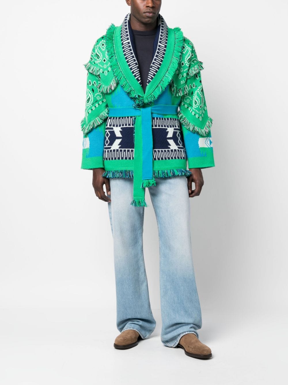 Shop Alanui Bandana-print Knitted Cardigan In Green