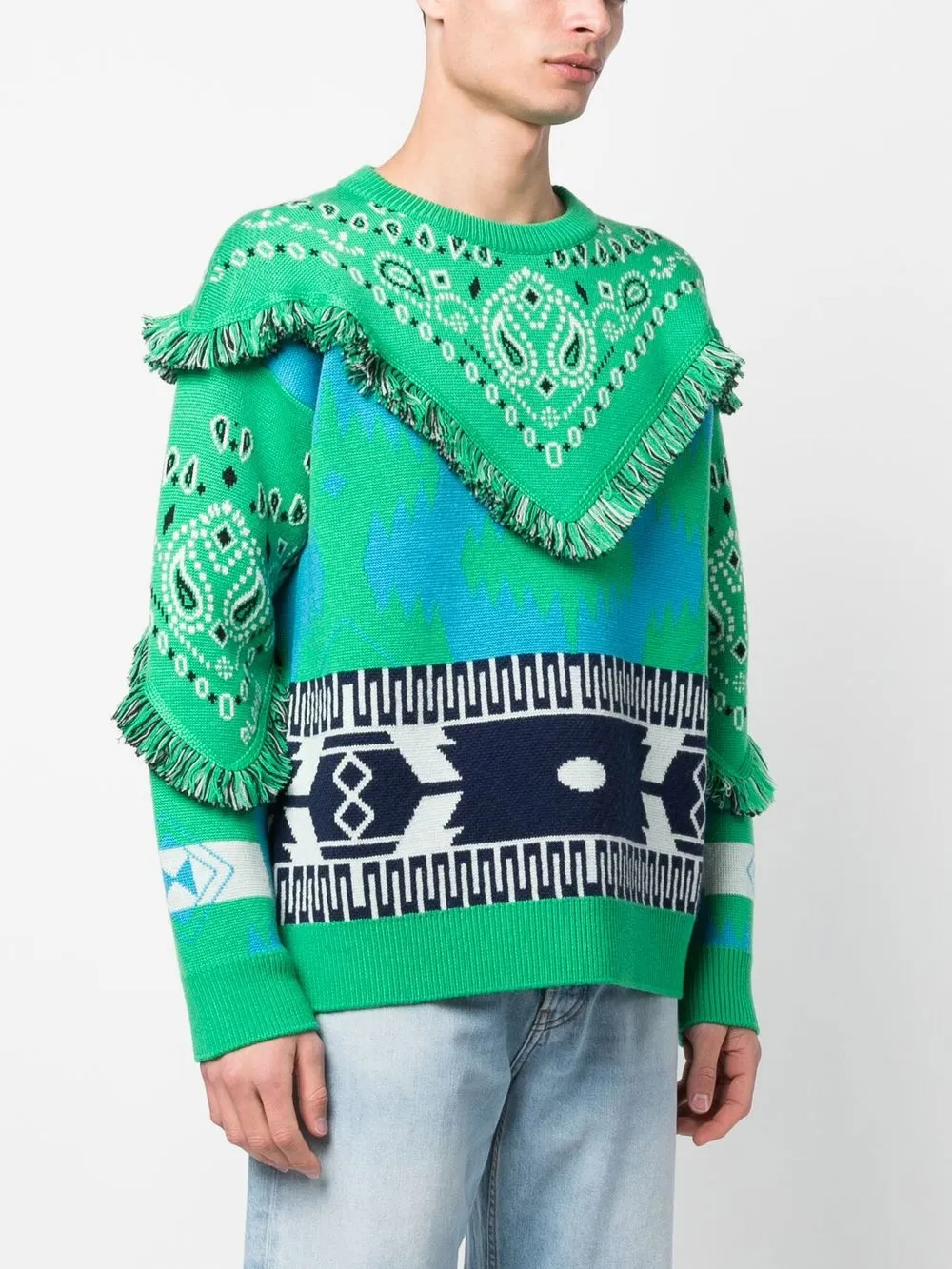 Shop Alanui Bandana-print Frayed Jumper In Grün