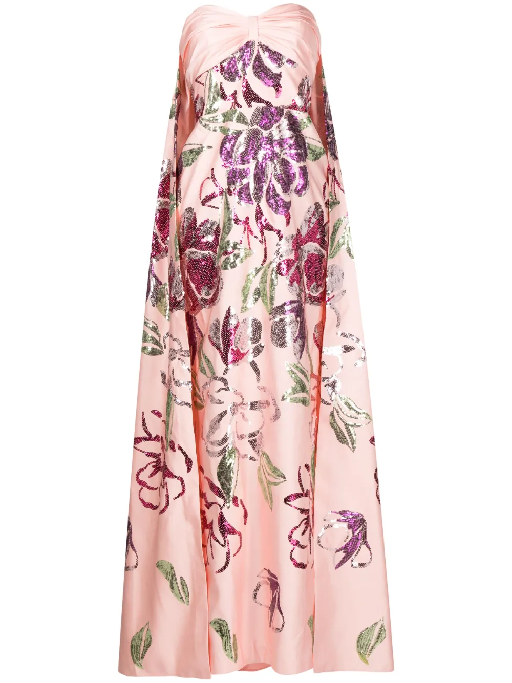 Marchesa Notte Sparkling Duchess Degrade Column Gown In Blush Multi