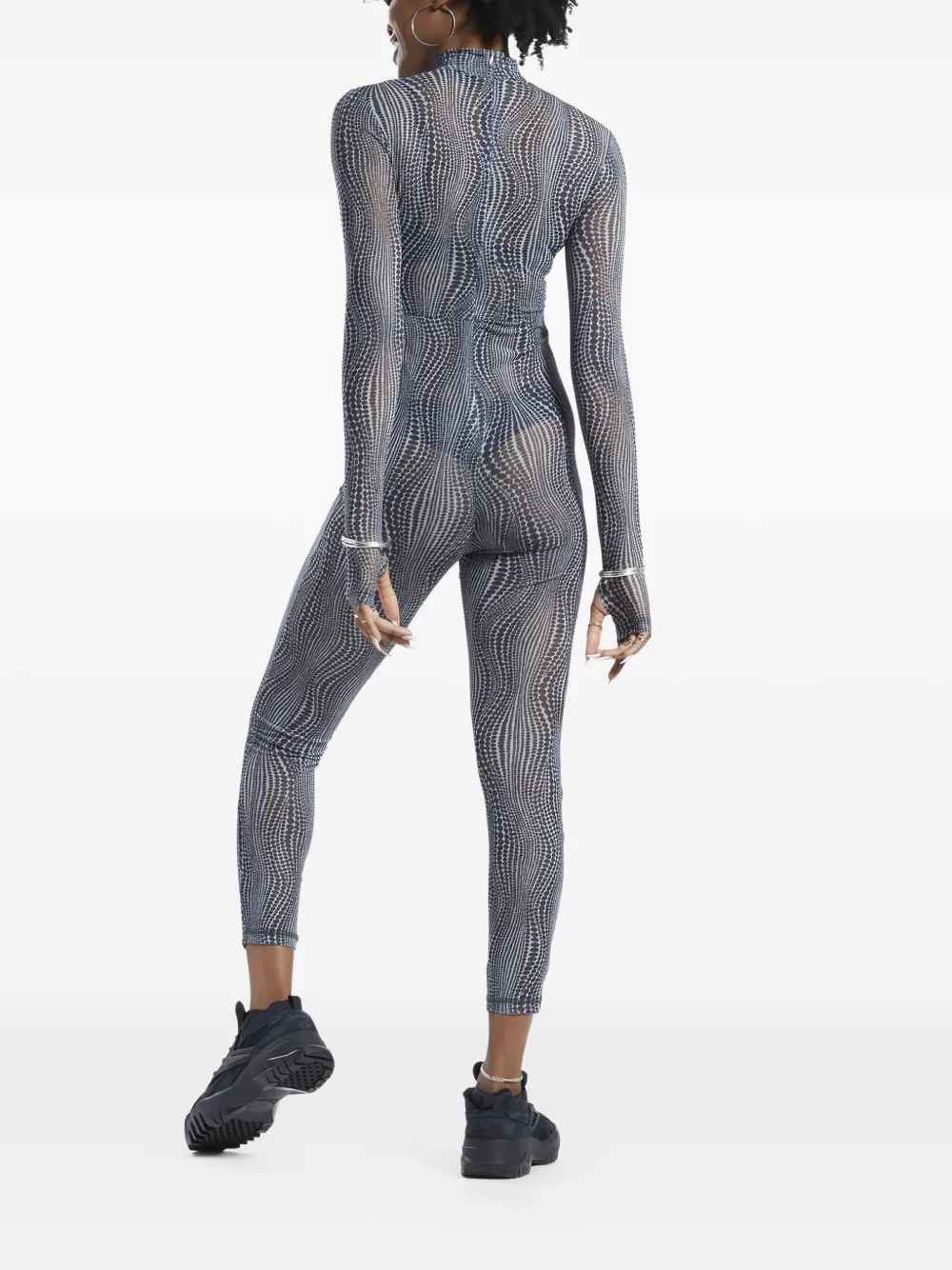 Reebok X Cardi B Abstract-print Jumpsuit In Gray