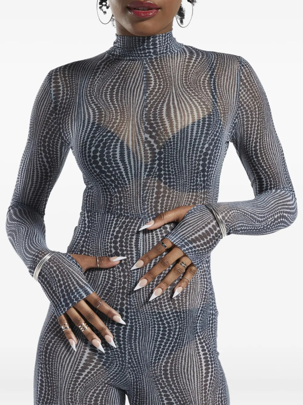 Reebok X Cardi B Abstract-print Jumpsuit In Gray