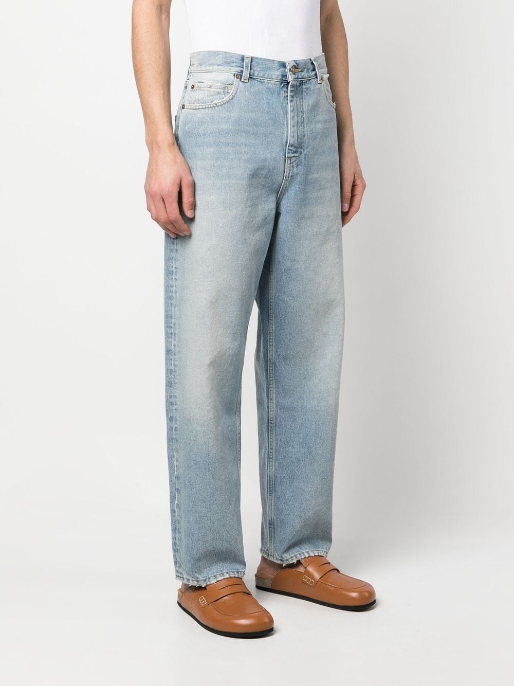 Shop Alanui Washed-denim Straight-leg Jeans In Blue