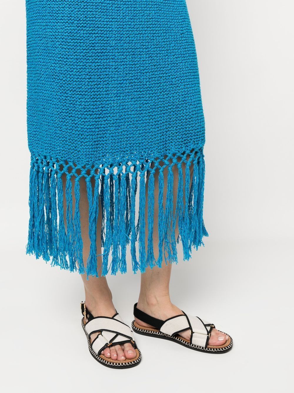 Shop Alanui Sunset At The Beach Crochet Midi Dress In Blue