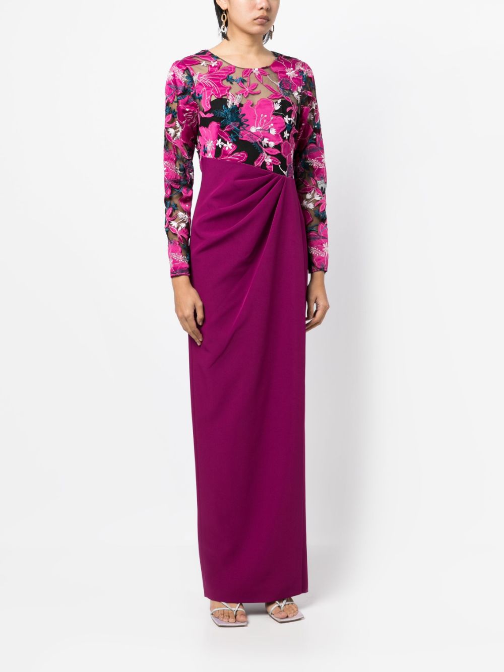 Shop Marchesa Notte Botanical Long Dress In Purple