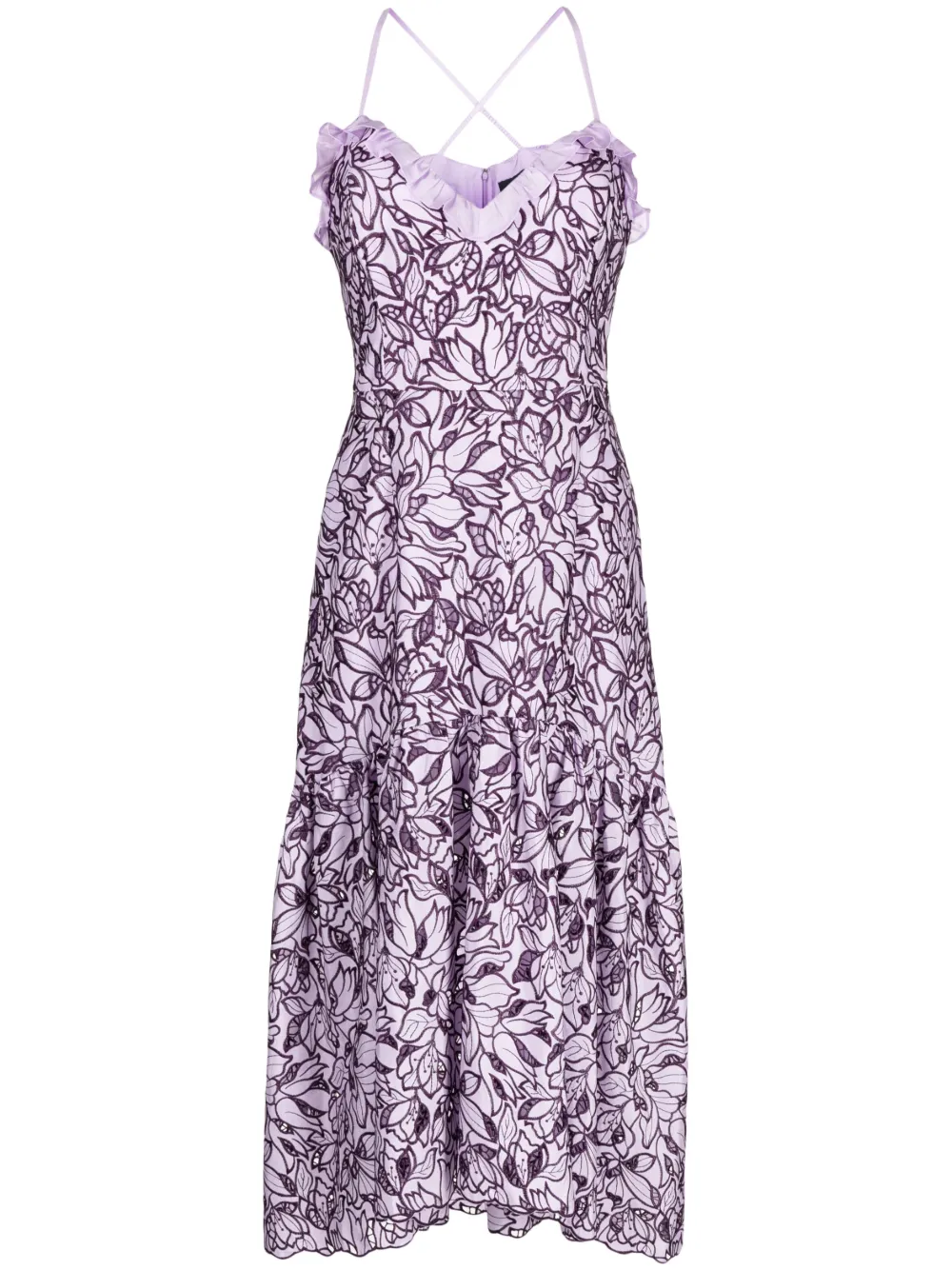 MARCHESA ROSA PEONY GUIPURE-LACE MIDI DRESS