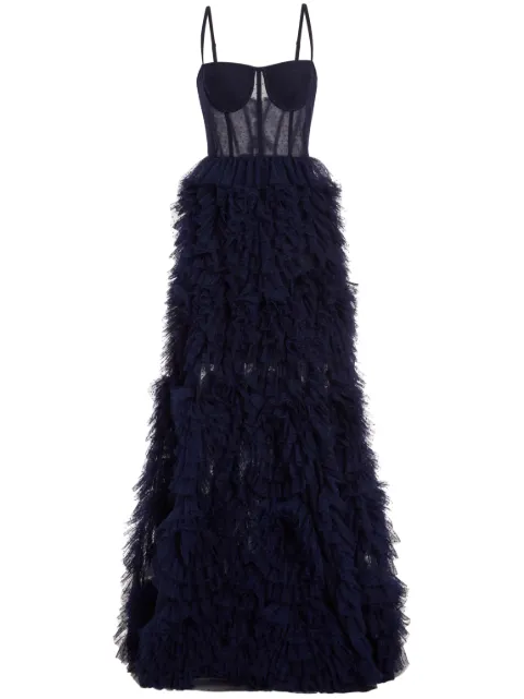 Marchesa Notte ruffled bustier gown