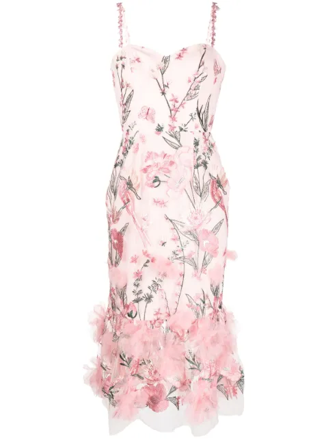 Marchesa Notte Butterfly Murmuring appliqué midi dress