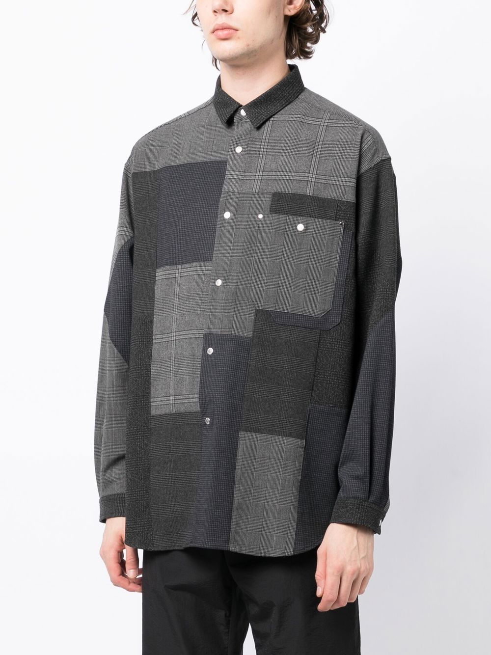 Shop White Mountaineering Checked Button-up Jacket In Black