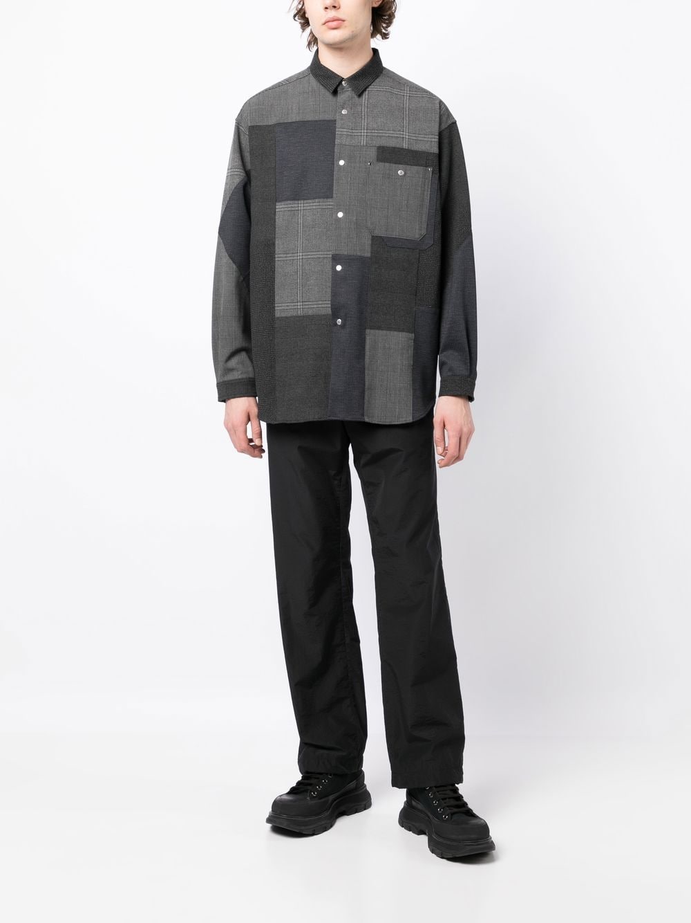 Shop White Mountaineering Checked Button-up Jacket In Black