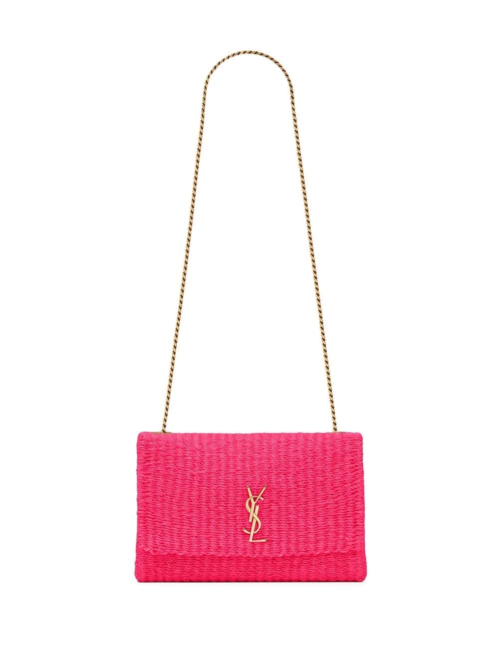 Pink Kate medium YSL-logo raffia shoulder bag, Saint Laurent