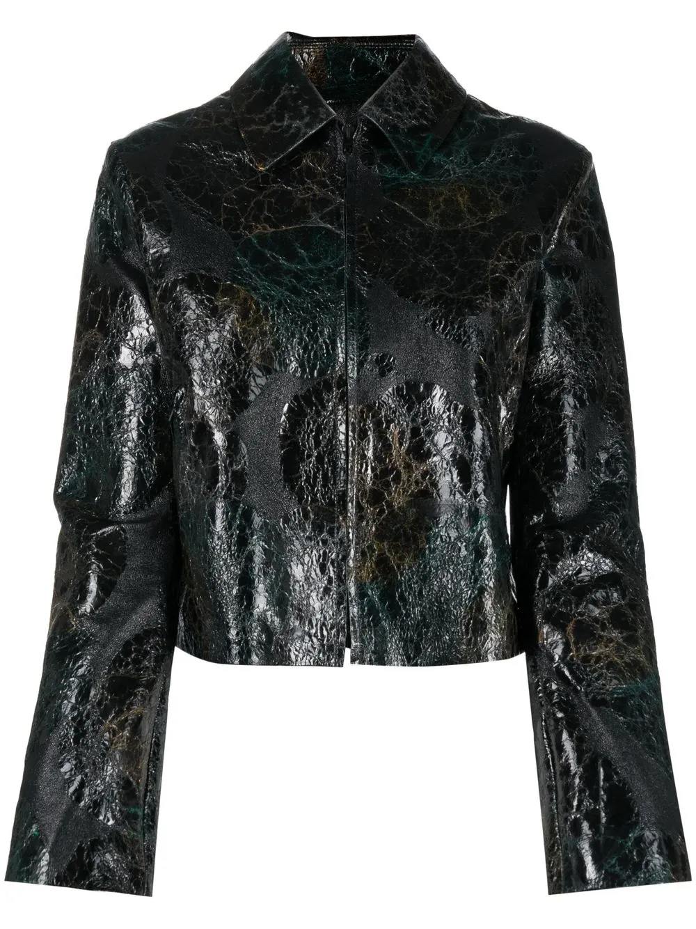 

Acne Studios cracked-effect cropped lambskin jacket - Green