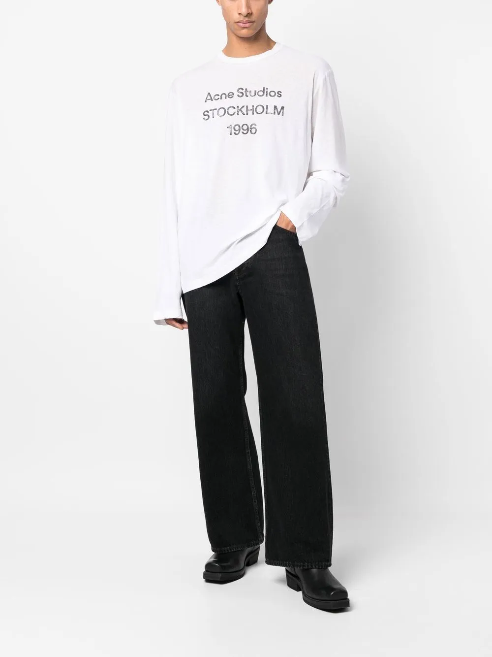 acnestudios ロゴ ロングスリーブTシャツ S ブラック コットン-