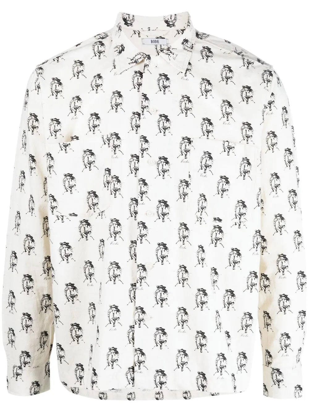 Shop Bode Graphic-print Long-sleeve Shirt In White