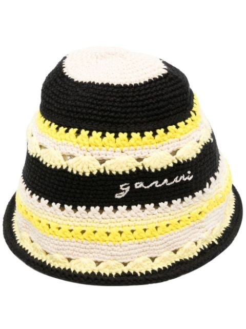 GANNI embroidered striped beanie hat