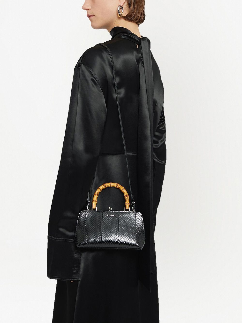 Shop Jil Sander Snakeskin Effect Crossbody Bag In Black