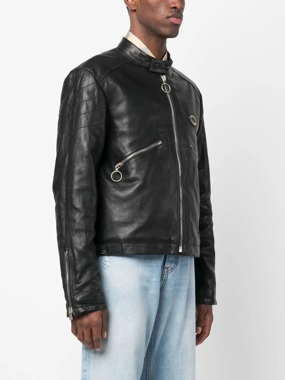 Acne Studios Chest logo patch Leather Jacket Farfetch