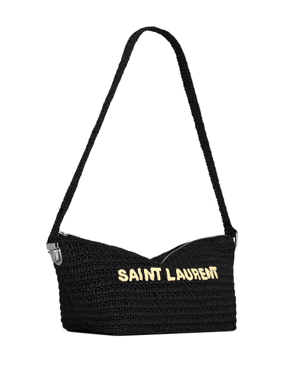 Shop Saint Laurent Le Rafia Logo-embroidered Shoulder Bag In Black