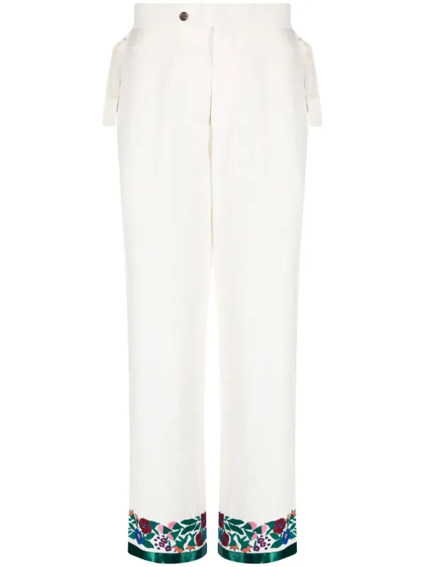 Bode Embroidered-hem Detail Trousers in Neutrals