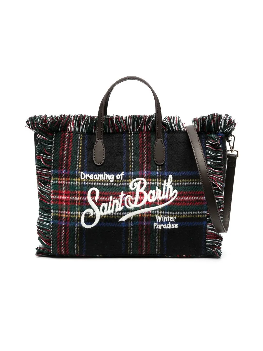 

MC2 Saint Barth Kids logo-embroidered checked tote bag - Black
