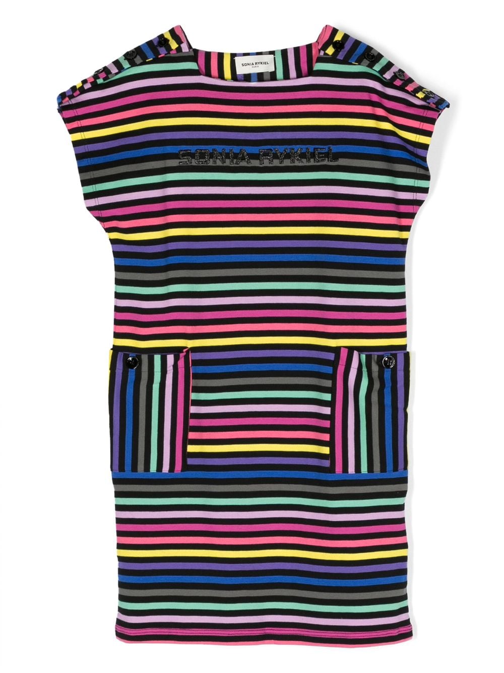 Sonia Rykiel Enfant Kids' Stripe-pattern Short-sleeve Dress In Black