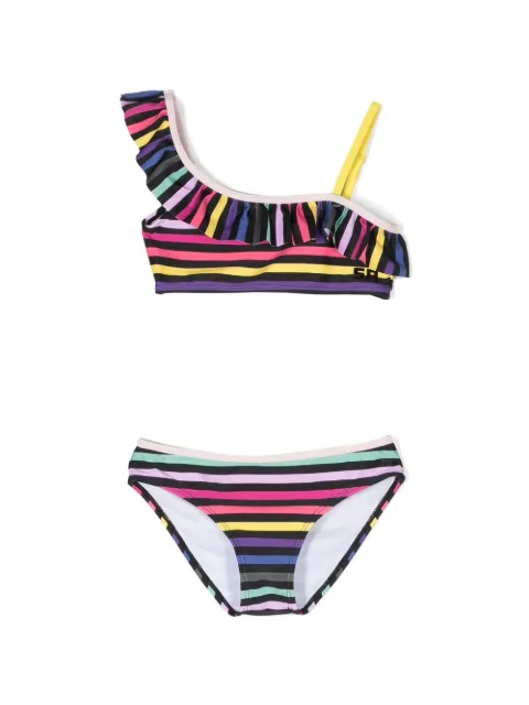 SONIA RYKIEL ENFANT bikini con diseño color block y volantes