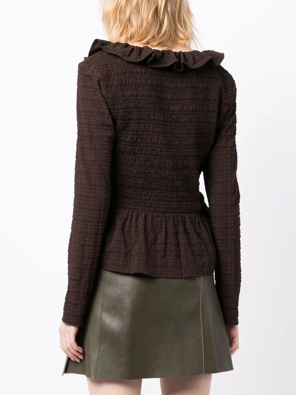 Ganni Brown Horizontal Stripe Blouse In Brown