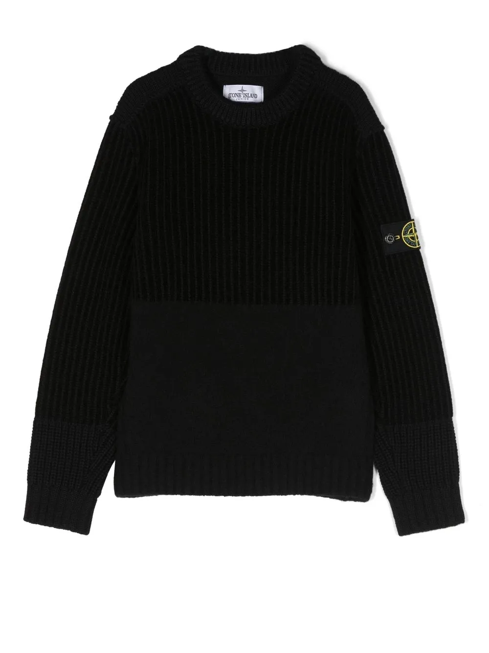 

Stone Island Junior suéter de canalé con logo estampado - Negro