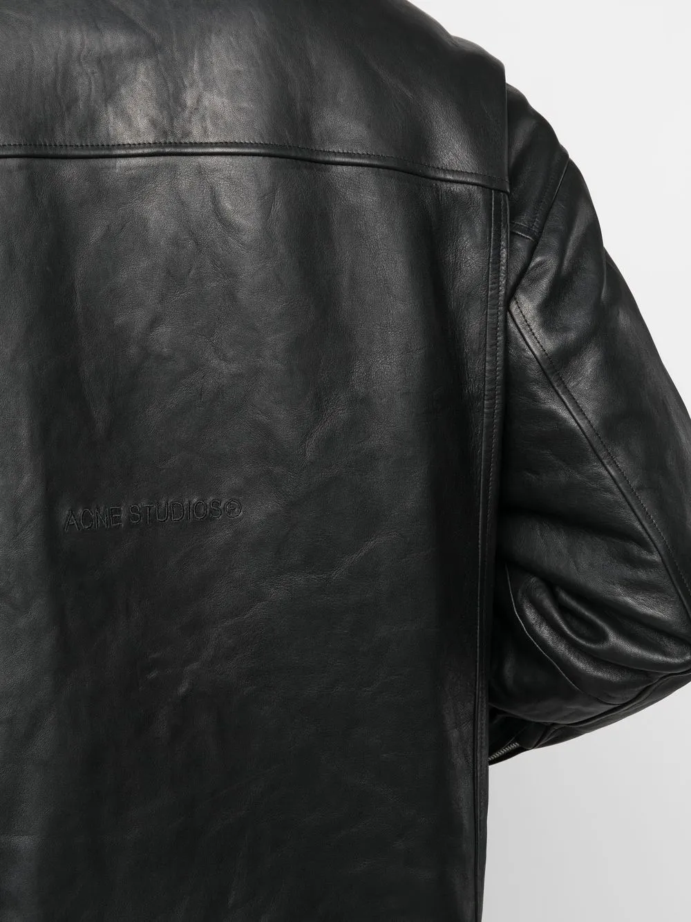 Shop Acne Studios Off-centre Zip Leather Biker Jacket In Schwarz