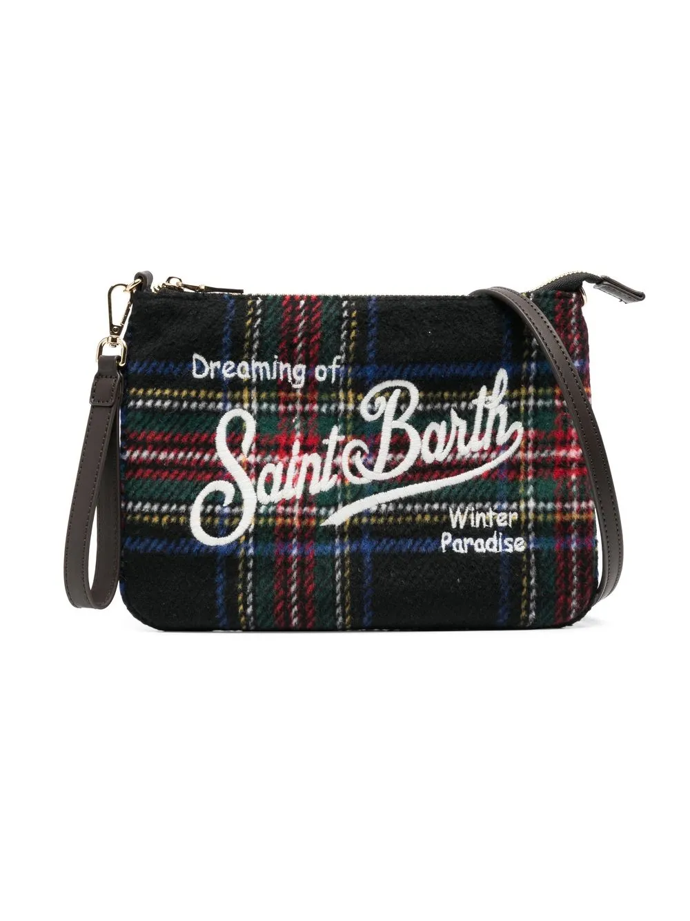 

MC2 Saint Barth Kids Parisienne tartan logo-embroidered bag - Black