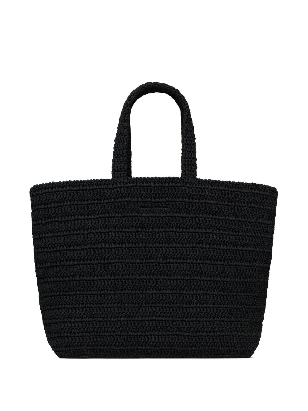 Shop Saint Laurent Rive Gauche Embroidered Raffia Tote Bag In Black