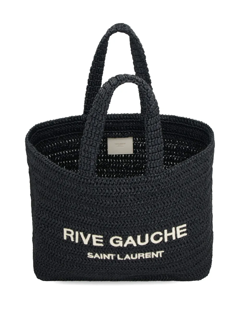 Affordable Saint Laurent Rive Gauche embroidered raffia tote bag WOMEN