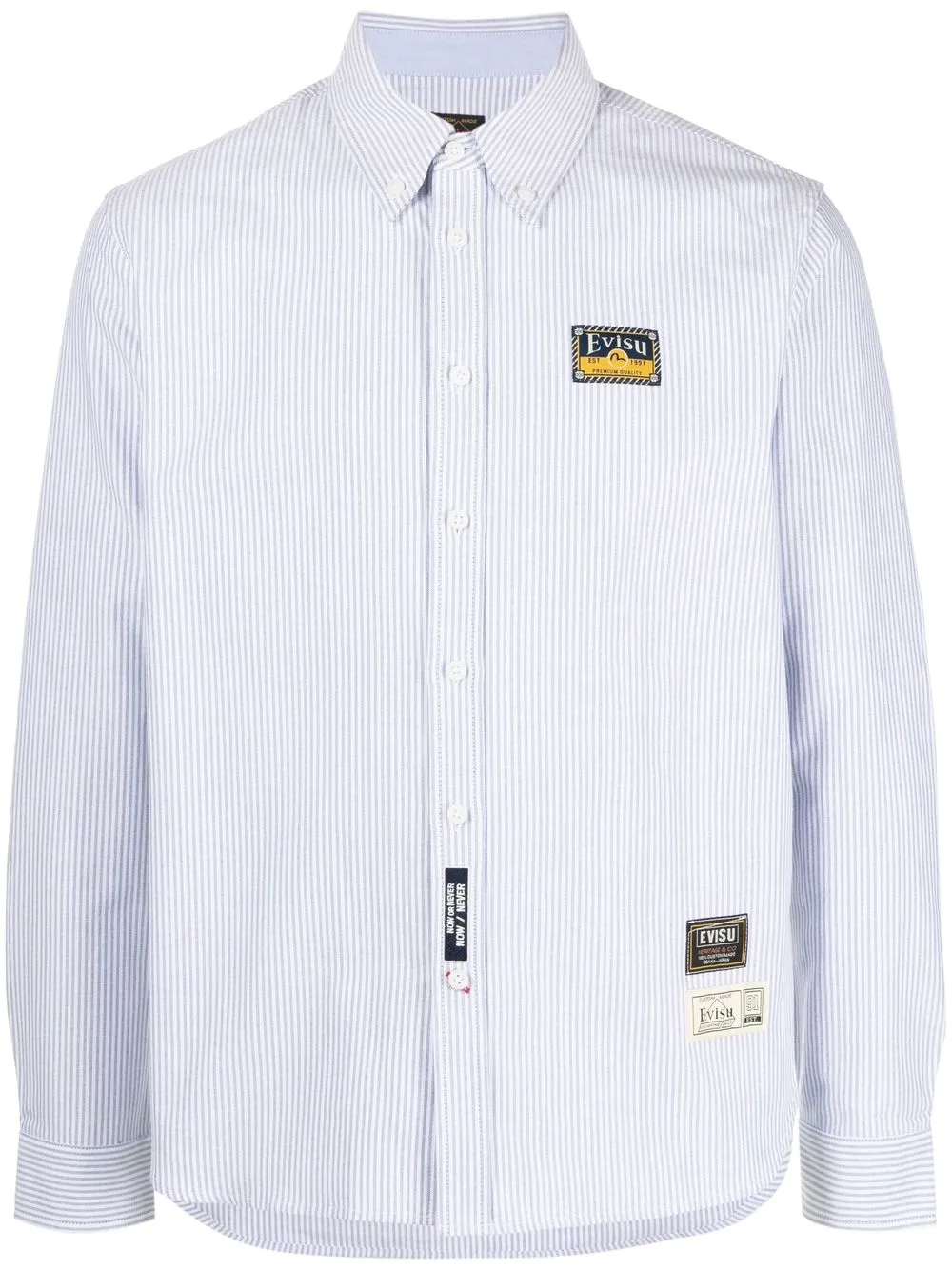 

EVISU logo-patch striped shirt - Blue