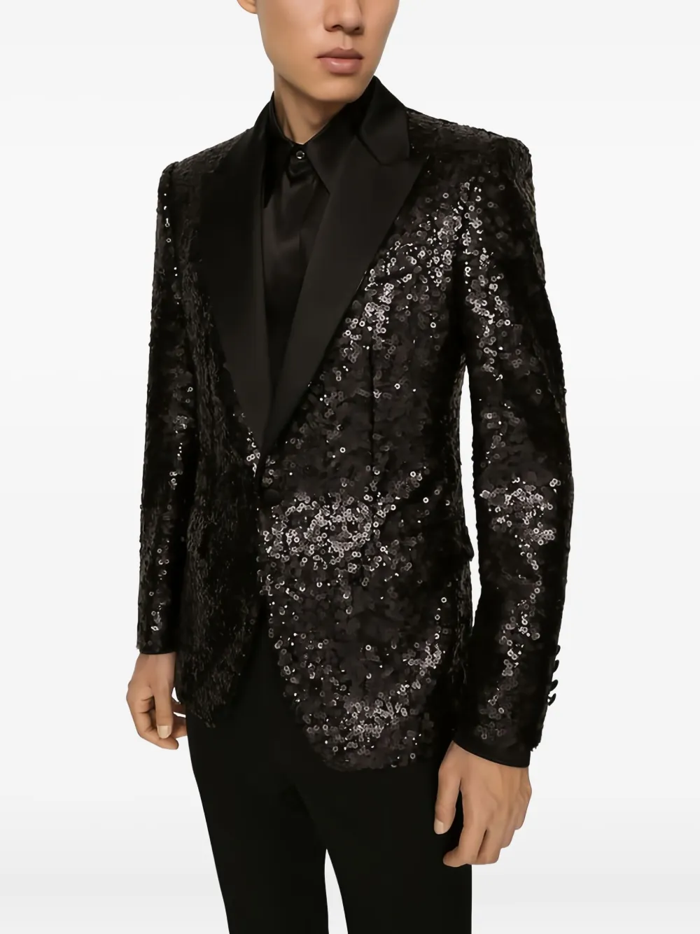 Dolce & Gabbana Sequin-embellished Shawl-lapel Suit In Black