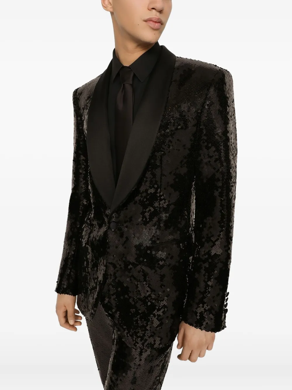 Dolce & Gabbana Sequin-embellished Shawl-lapel Suit In Black