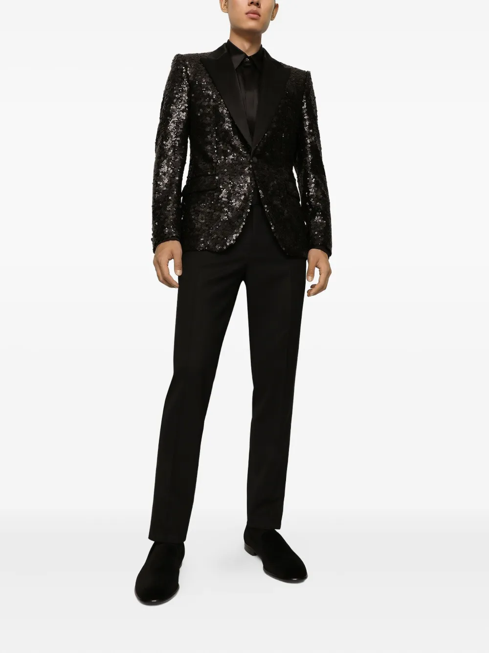 Dolce & Gabbana Sequin-embellished Shawl-lapel Suit In Black