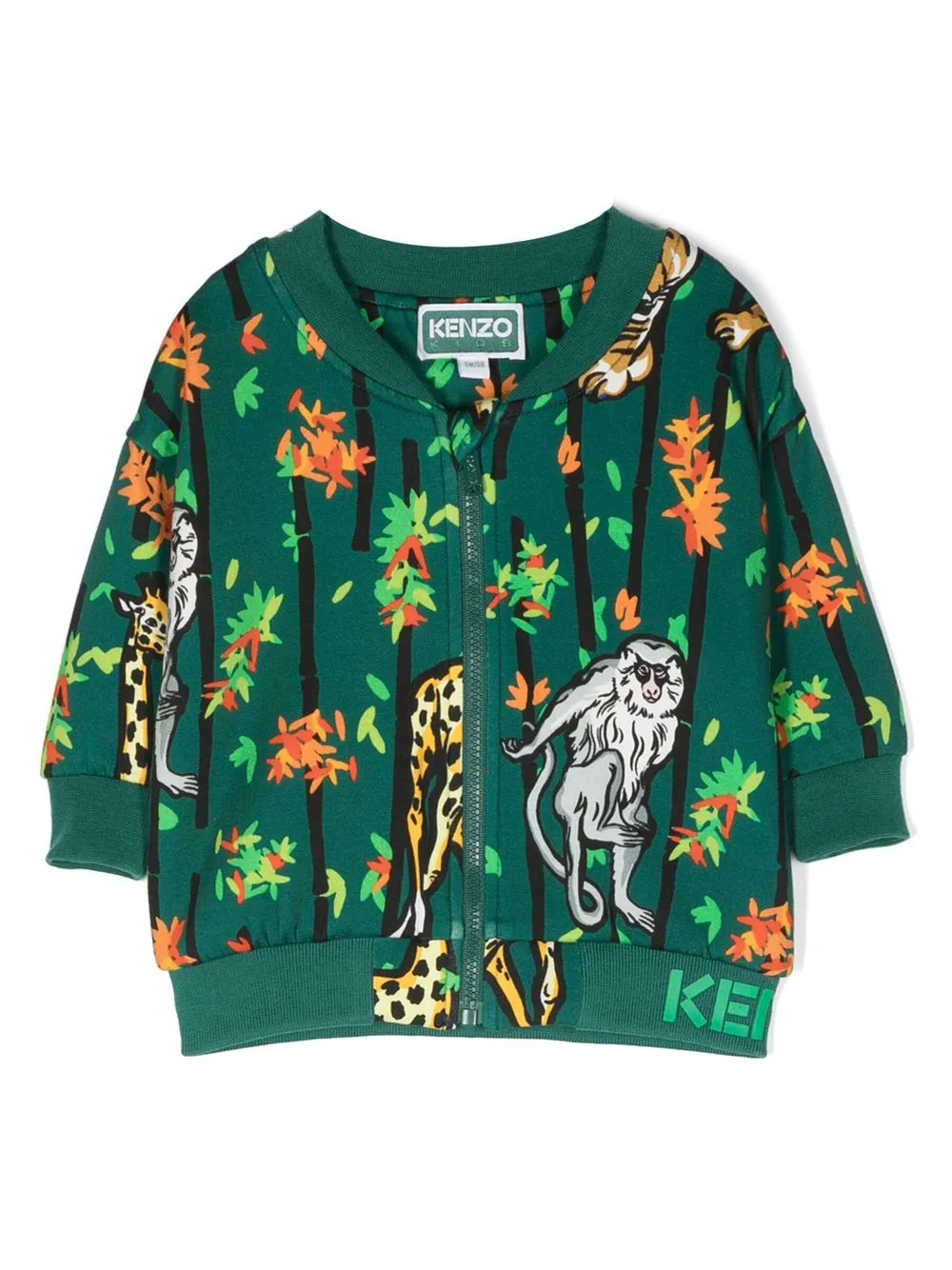 Kenzo Babies' Cotton Animal-print Zipper In Green