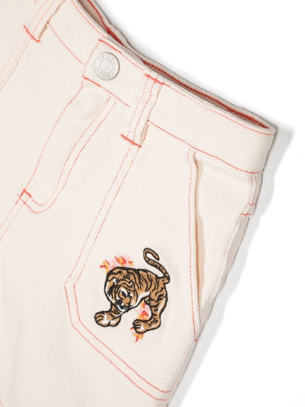 老虎刺绣对比缝线短裤