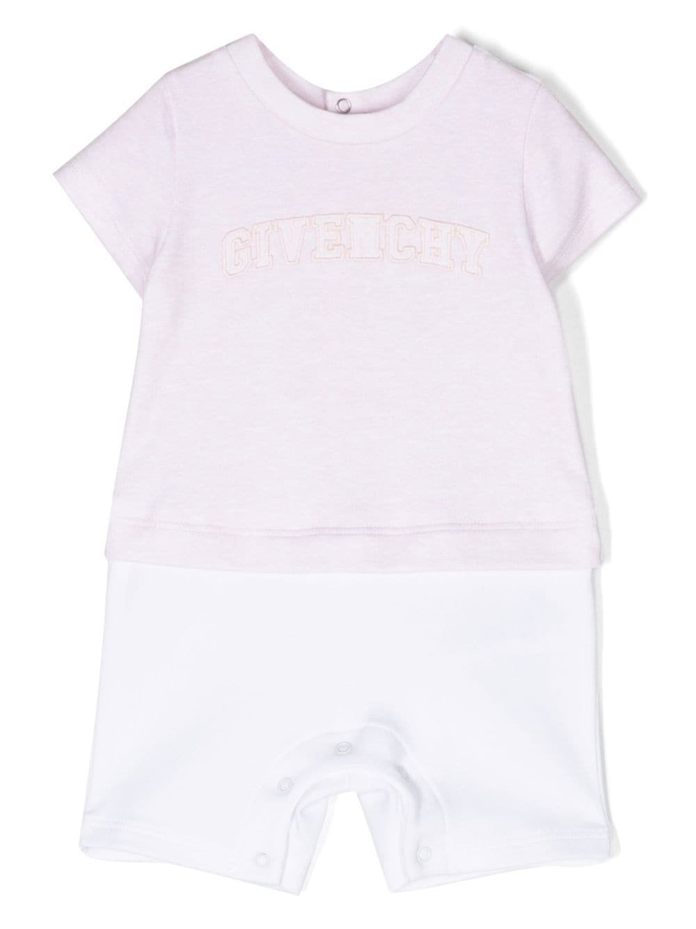 Givenchy Babies' Appliqué-logo Short-sleeve Shortie In 粉色