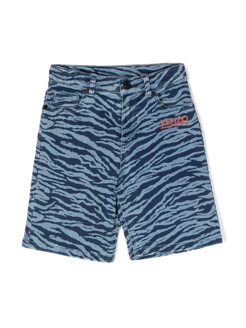 Shop Kenzo Tiger Camouflage Shorts In Blue