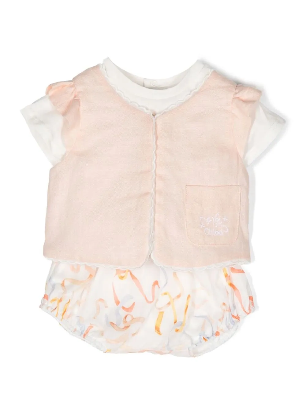 Chloé Babies' Ribbon-print Romper Set In Pink