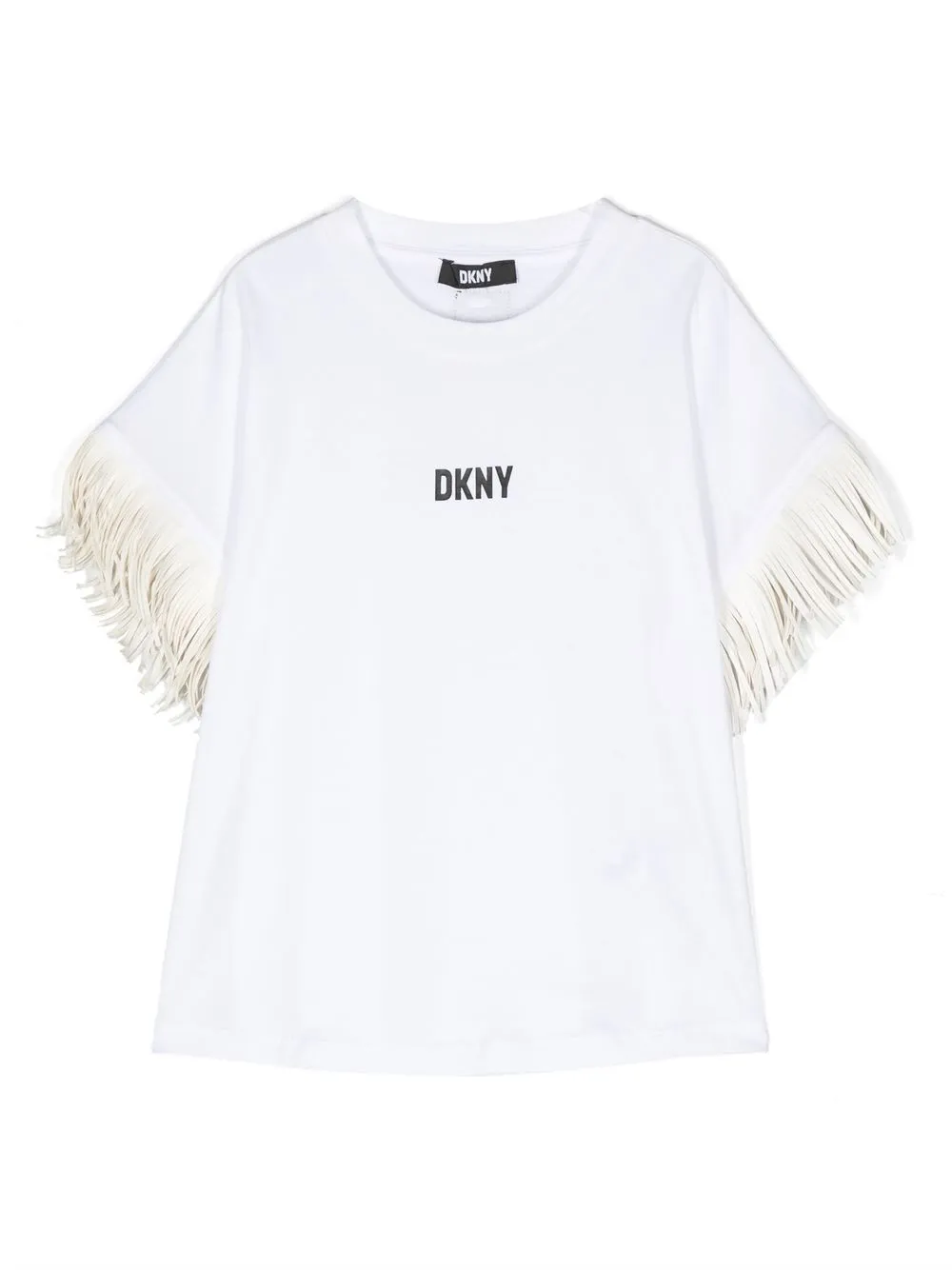 Dkny Kids' Fancy Logo-print Fringed Top In White