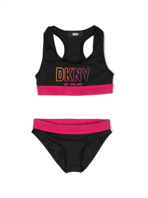 Dkny Kids طقم بكيني بحمالة في منتصف الظهر وطبعة شعار الماركة